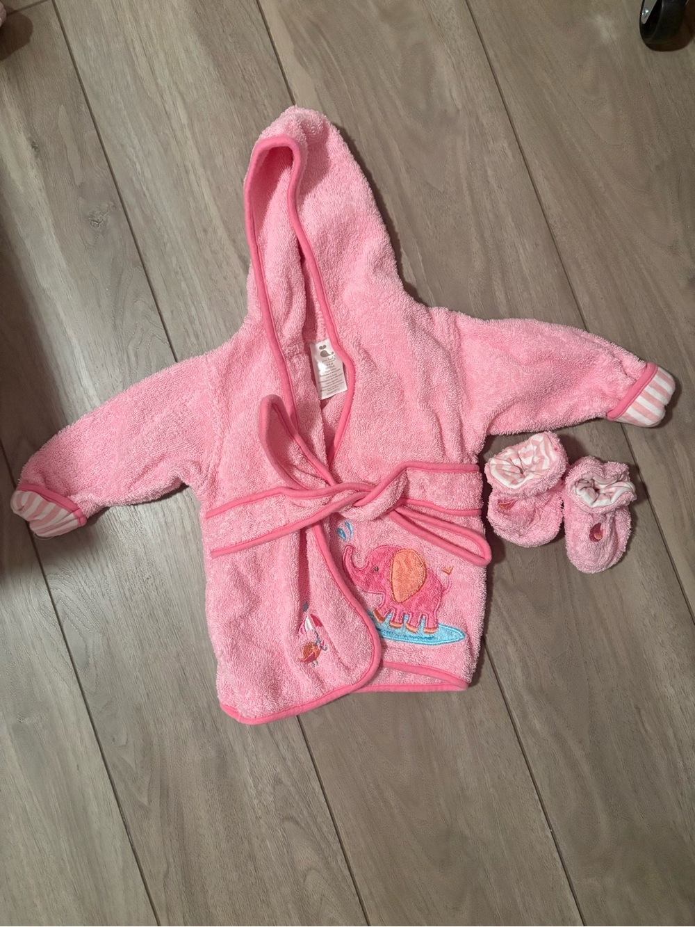 Pink terry cloth Baby Robe with booties